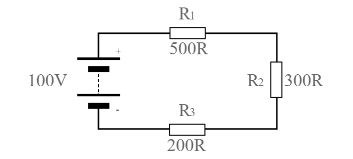 Loop de circuito simples mostrando uma fonte de tensão e três resistores