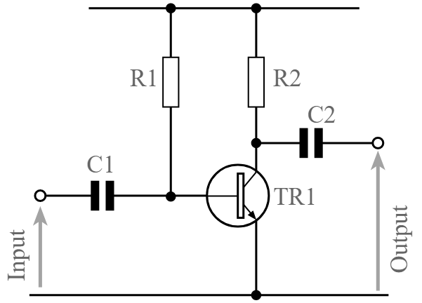 Circuito de um amplificador de transistor de emissor comum básico com um único resistor de polarização de base - determinação dos valores para os componentes eletrônicos