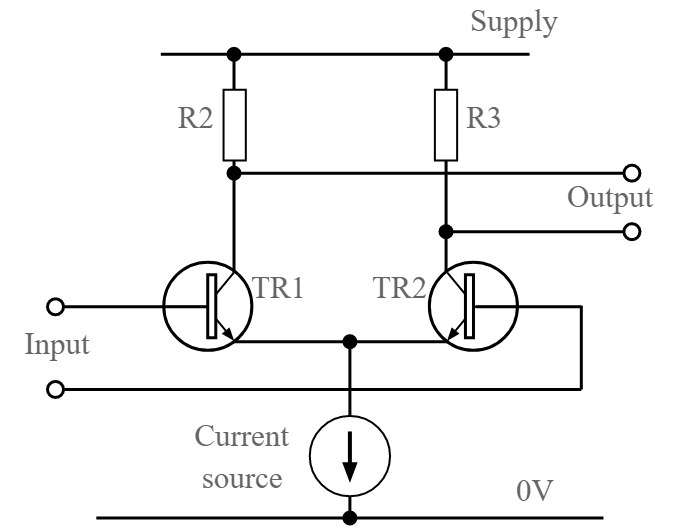 Circuito de transistor de par de cauda longa ou par diferencial com uma fonte de corrente ativa