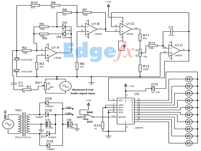 Diagrama de circuito livre do VU Meter