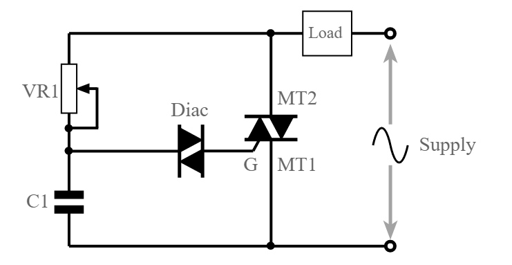 Um circuito dimmer básico de controle de fase triac