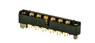 Este conector de PCB multiway é típico de um conector de alto desempenho e tem brilho dourado nas superfícies de contato para reduzir manchas e resistência de contato.