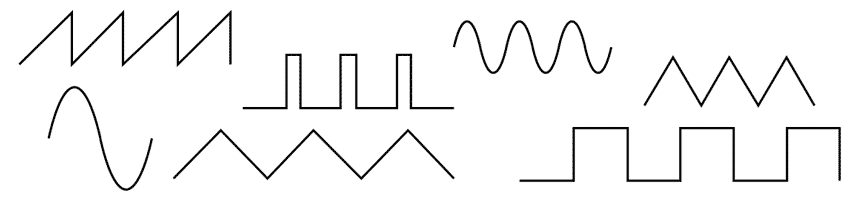 formas de onda e sinais eletrônicos - senoidais, quadrados, triangulares, rampas, pulsados, etc.