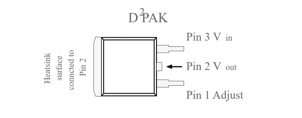 Pinagem para LM317 mostrando as conexões de pinos para o pacote D2PAK SMT