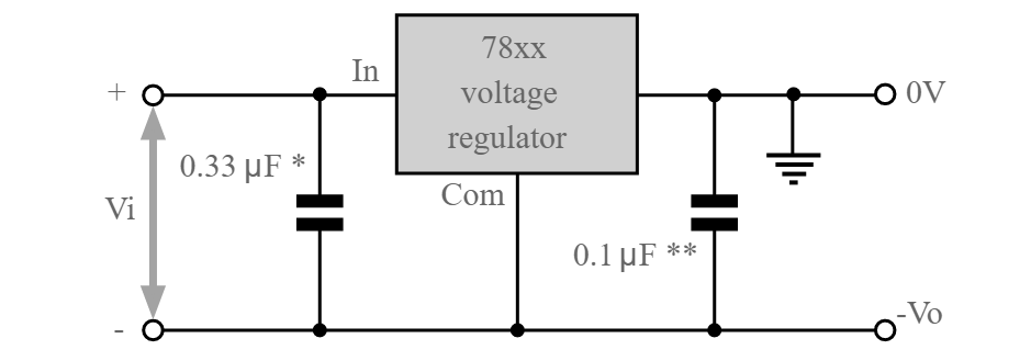 Circuito regulador de tensão da série 7800 de trilho negativo