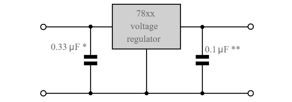 Circuito regulador de tensão linear básico da série 7800