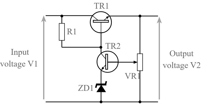 Circuito regulador simples de dois transistores de passagem em série