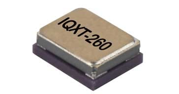 Tecnologia típica de montagem em superfície ou SMD TCXO: IQD IQXT-260 que mede apenas 2,5 x 2 mm