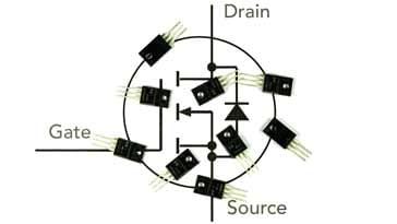 MOSFETs de potência em uma representação de símbolo de circuito