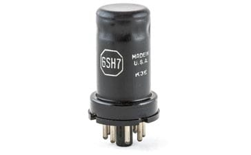 Imagine um tubo de vácuo 6SH7 - pentodo de alto ganho destinado a aplicações de amplificadores de RF ou IF.