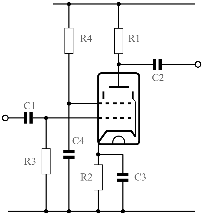 Tubo de vácuo de tetrodo de feixe típico / circuito de válvula