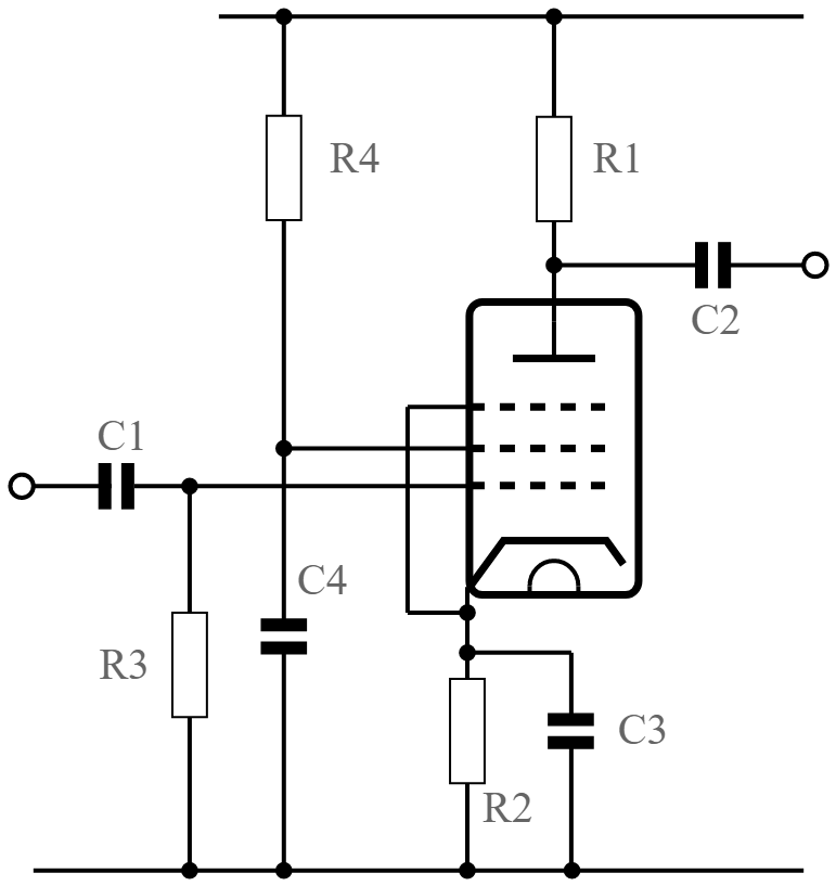 Tubo de vácuo pentodo típico / circuito de válvula