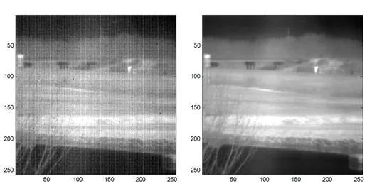Figura 4:  Esta imagem mostra um exemplo de um processo NUC na correção de sensores infravermelhos. Para aplicações de detecção 3D, um processo de calibração será necessário para obter bons resultados.
