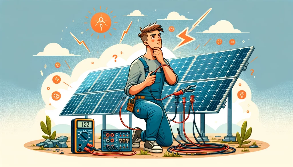 Ilustração de um homem testando placas fotovoltaicas