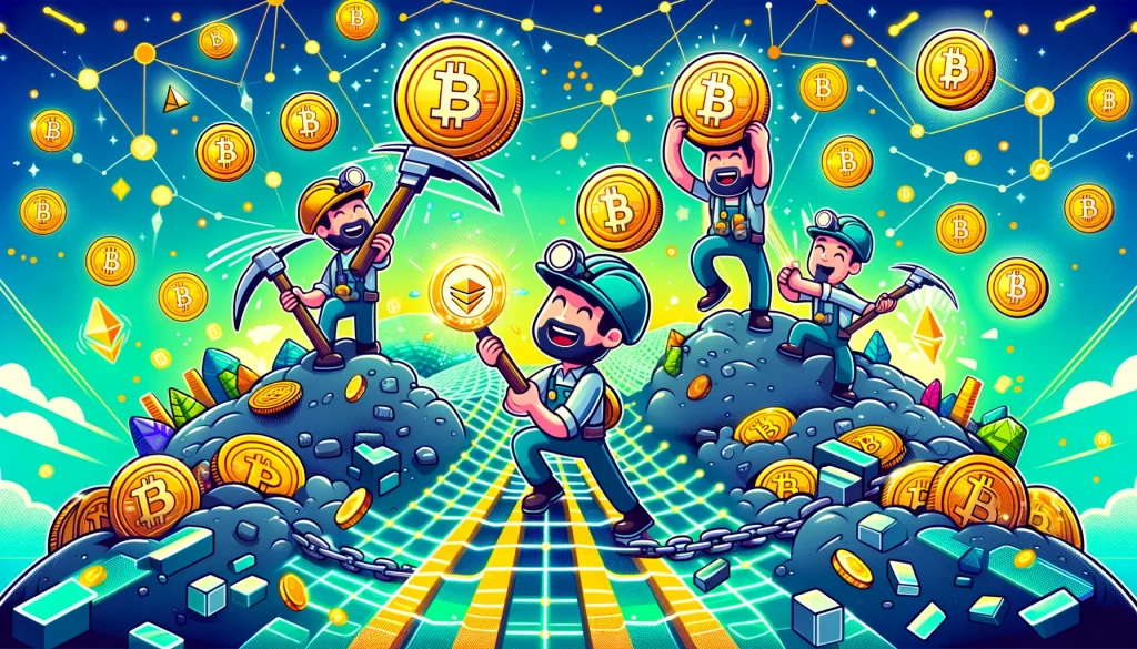 ilustração mineiradores recebendo bitcoin como incentivo
